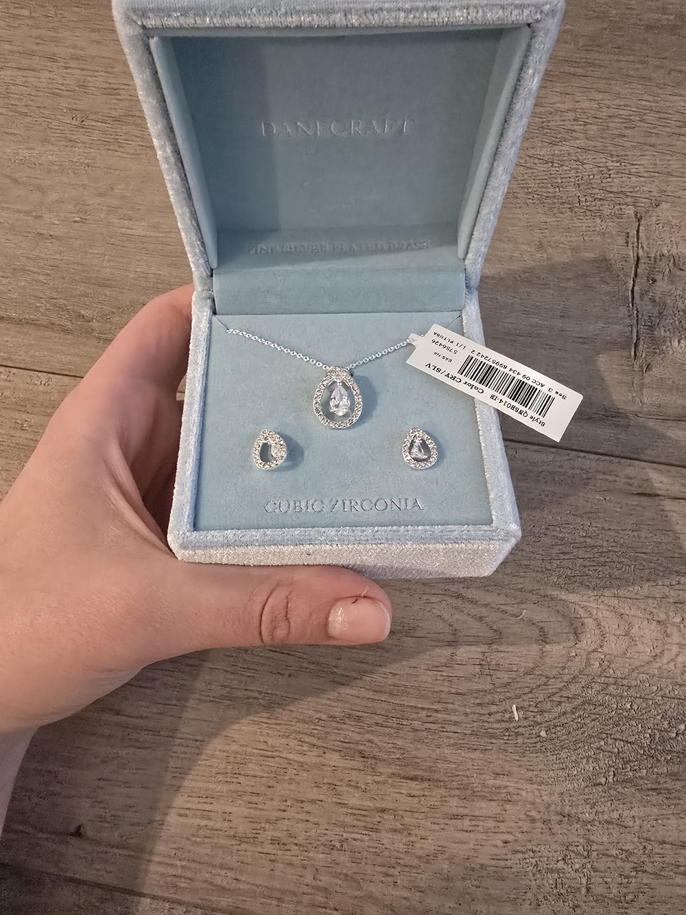 Silver-Tone Cubic Zirconia Teardrop Necklace & Earring Set - White